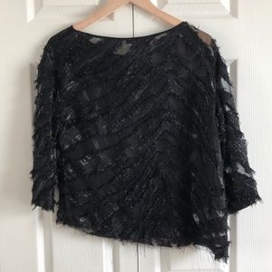 IRO Paris sheer black and metallic frayed blouse